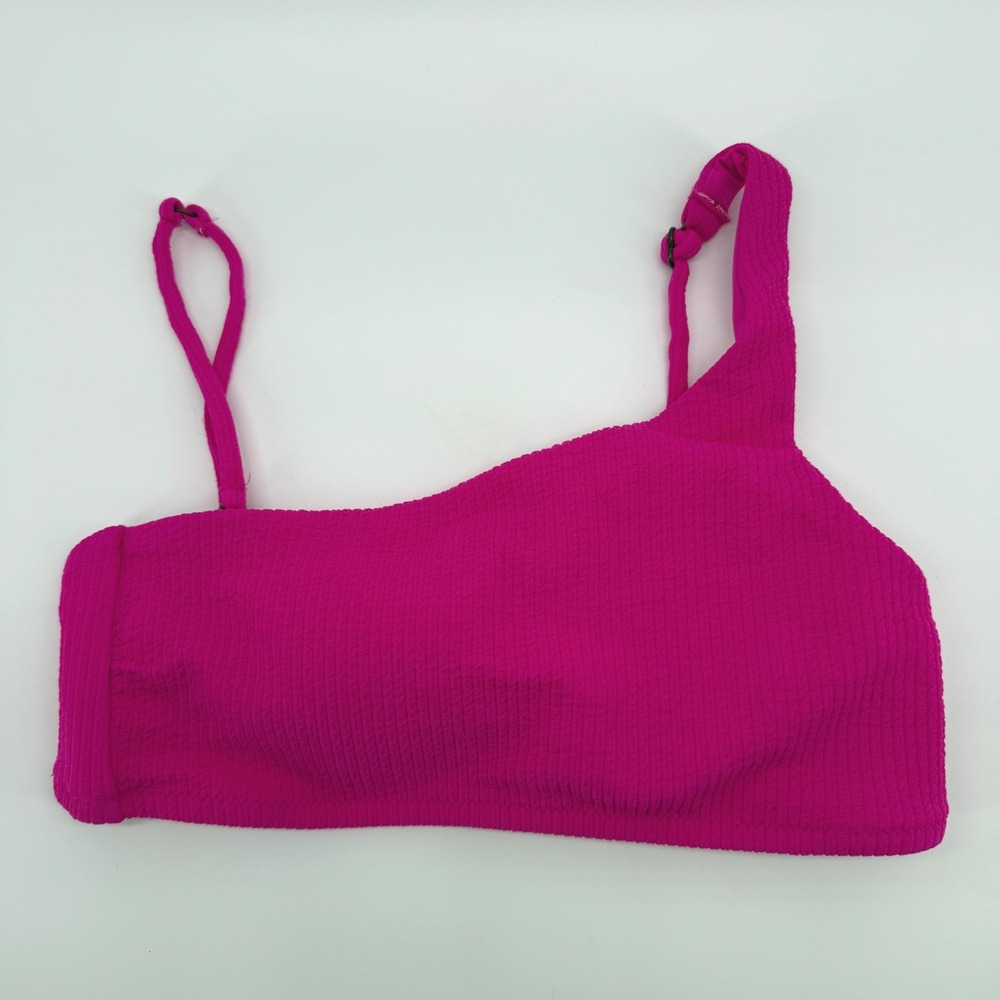 BECCA by Rebecca Virtue Pucker Up Textured Asymmetrical Bikini Top Pink Medium